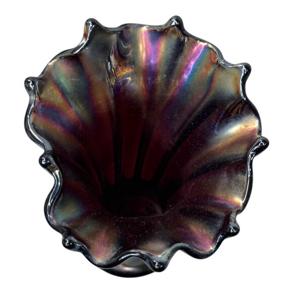 Swung Freefold Carnival Gray Iridescent Blue Black Art Glass Handkerchief Vase 8 - Picture 7 of 7